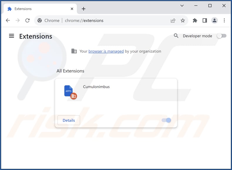 Removing Cumulonimbus malicious extension from Google Chrome step 2