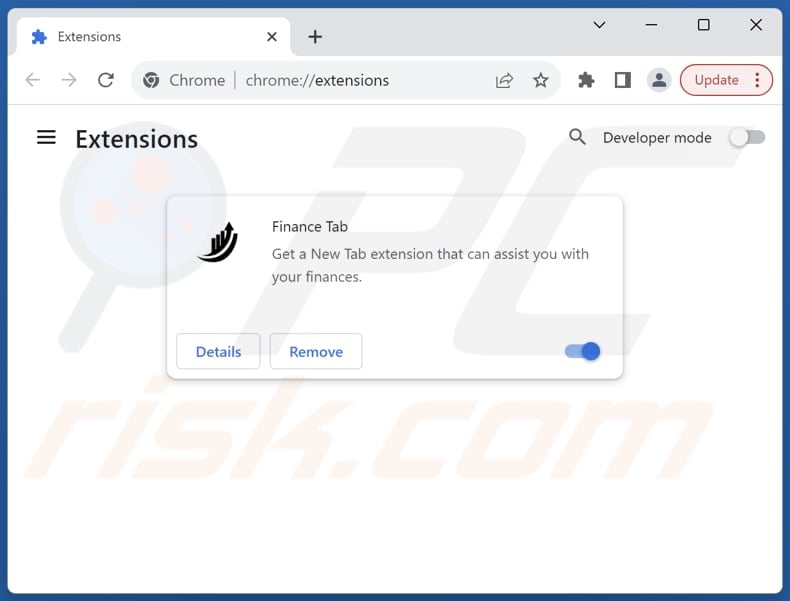 Removing financetab.com related Google Chrome extensions