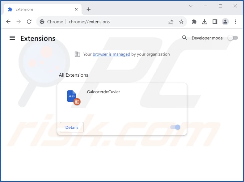 Removing GaleocerdoCuvier malicious extension from Google Chrome step 2