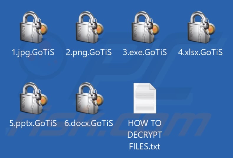 Files encrypted by GoTiS ransomware (.GoTiS extension)