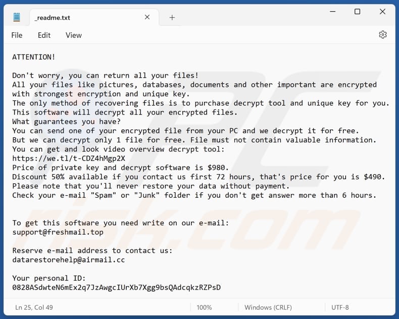 Gyza ransomware text file (_readme.txt)