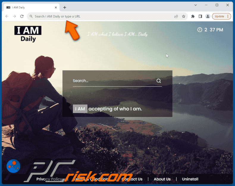 I AM Daily browser hijacker redirecting to Bing (GIF)