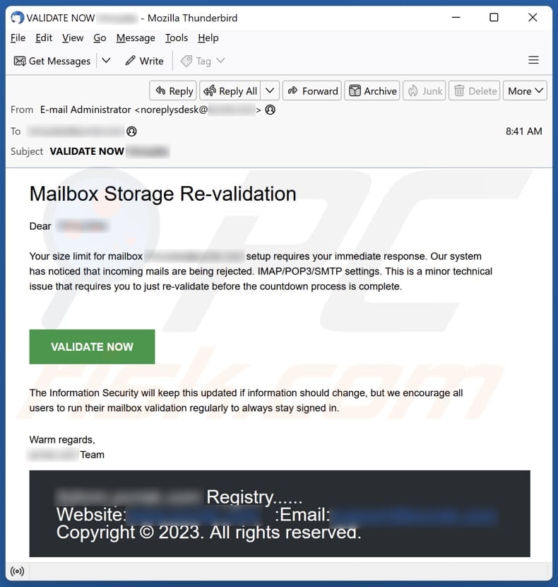 Mailbox Storage Re-validation email spam campaign