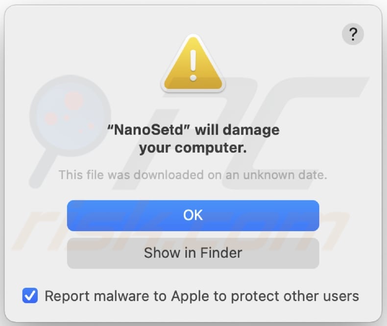 NanoSet adware pop-up appearing before installation