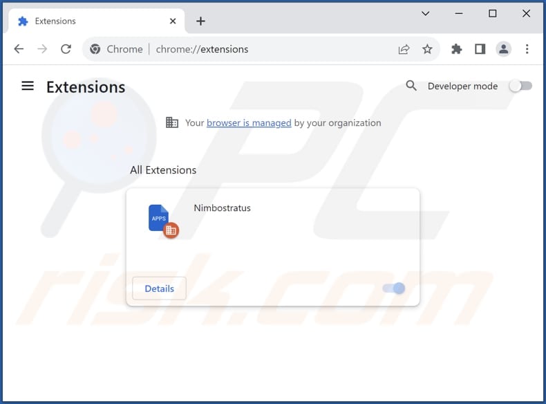 Removing Nimbostratus malicious extension from Google Chrome step 2