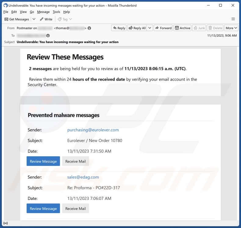 Review These Messages email spam campaign