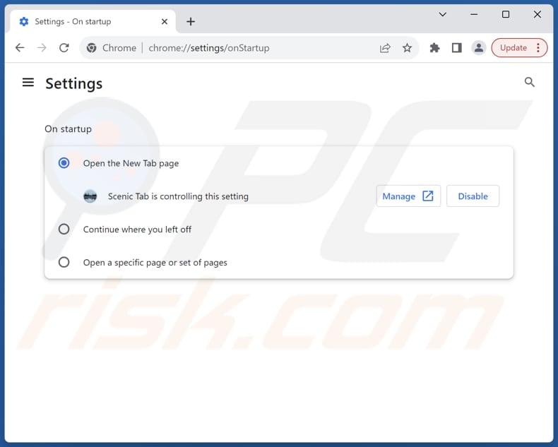 Removing search.scenic-tab.com from Google Chrome homepage