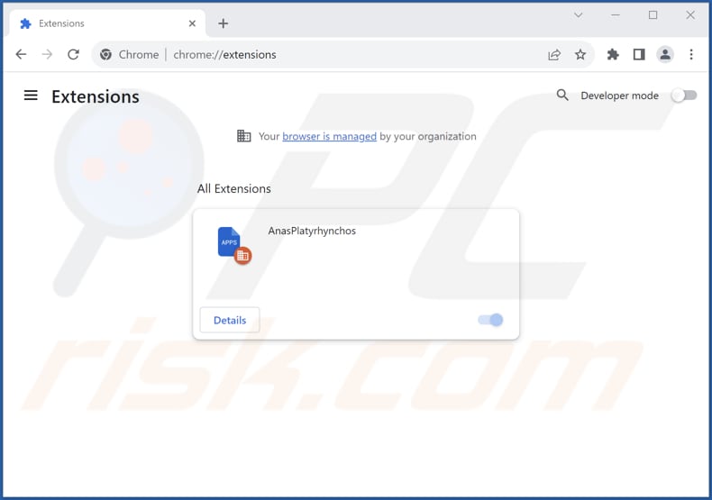 Removing AnasPlatyrhynchos malicious extension from Google Chrome step 2