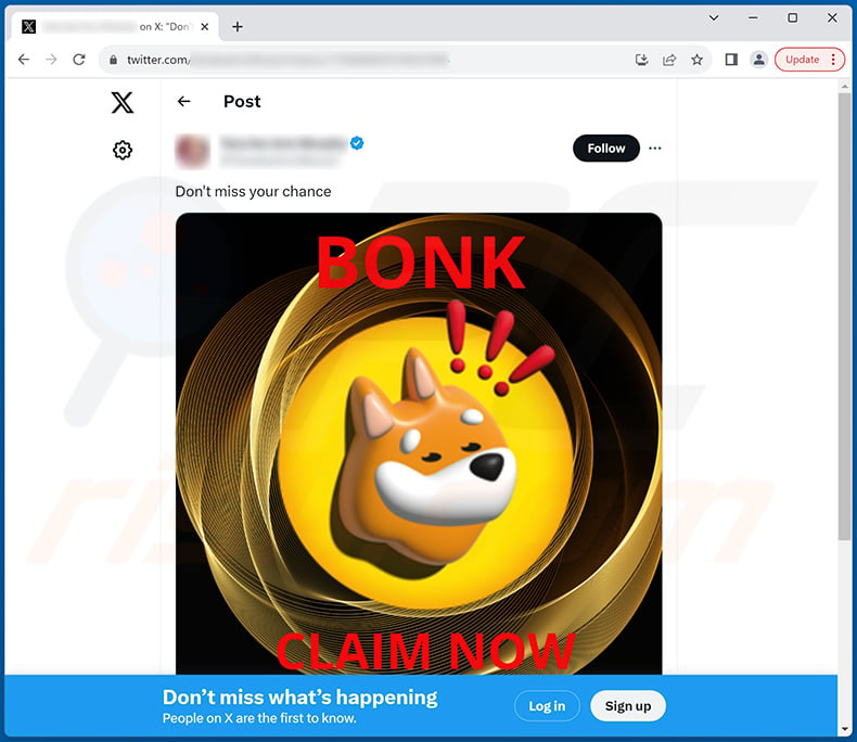 Deceptive Twitter (X) post promoting Bonk Coin Airdrop Giveaway scam