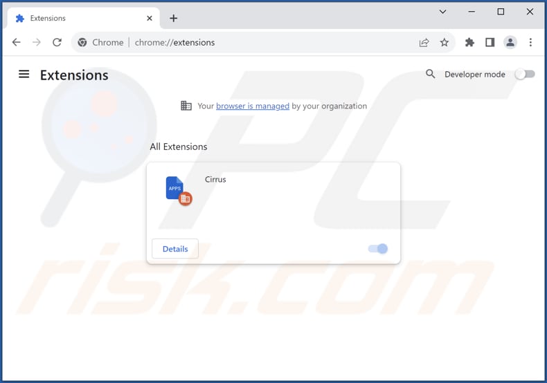 Removing Cirrus malicious extension from Google Chrome step 2