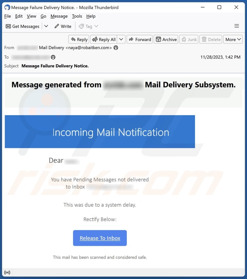 Incoming Mail Notification email spam campaign