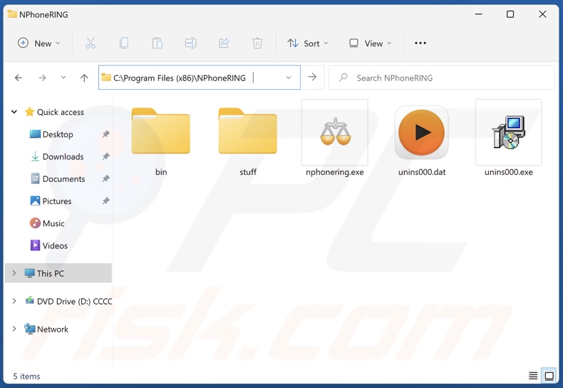 NPhoneRing unwanted application installation folder
