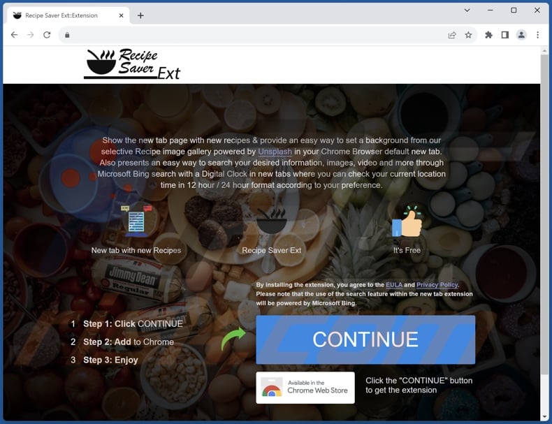 Website used to promote Recipe Saver browser hijacker