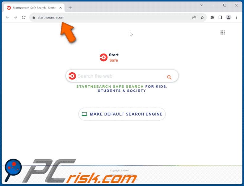 StartnSearch browser hijacker redirecting to Google (GIF)