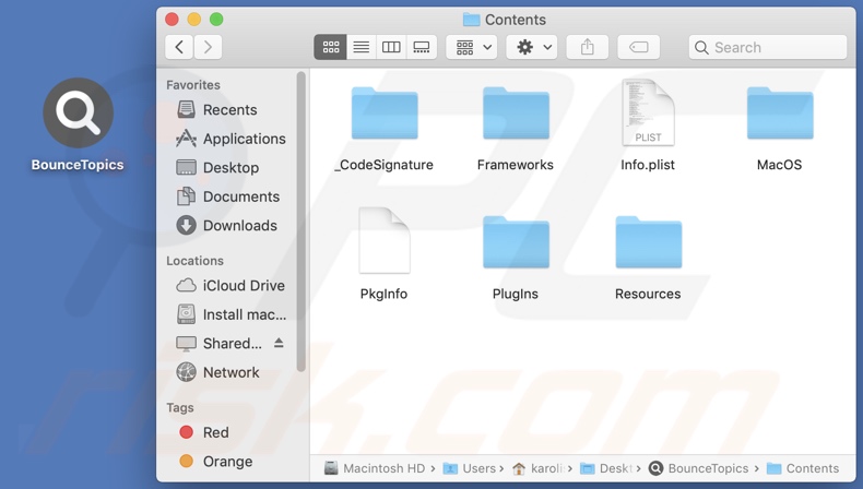 BounceTopics adware install folder