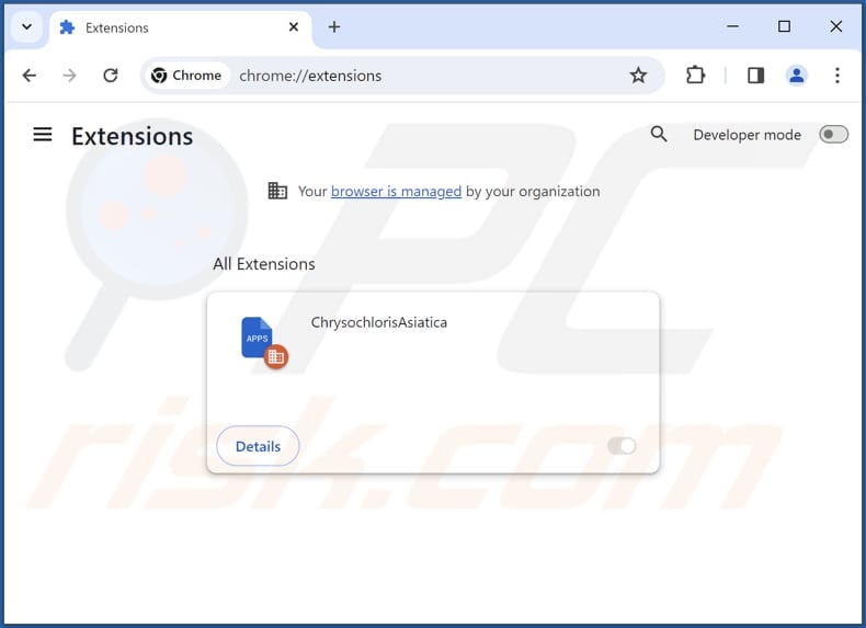 Removing ChrysochlorisAsiatica malicious extension from Google Chrome step 2