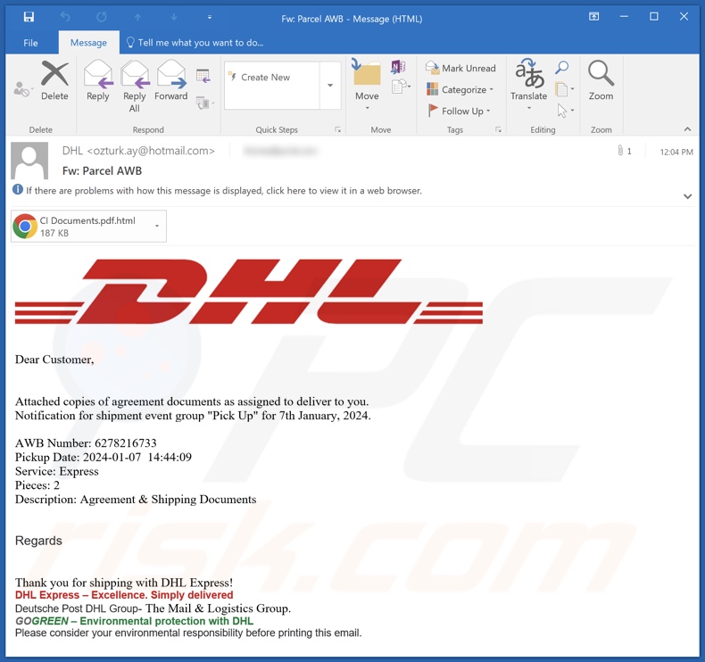 DHL Agreement Documents email spam campaign