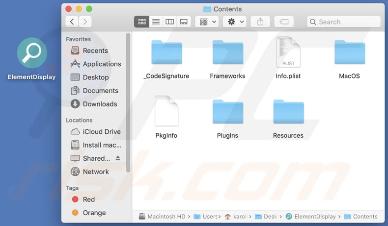 ElementDisplay adware installation folder