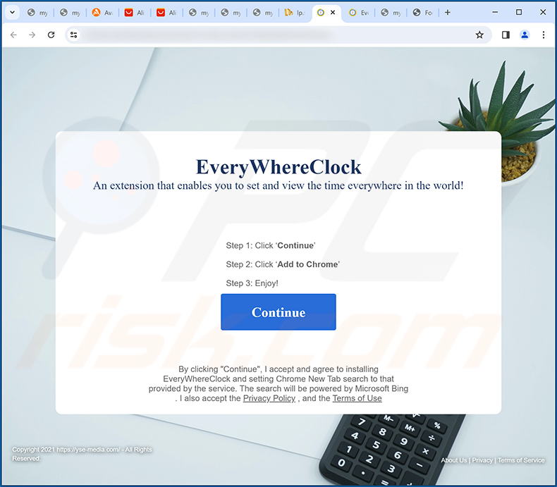 EveryWhereClock browser hijacker-promoting website (sample 2)