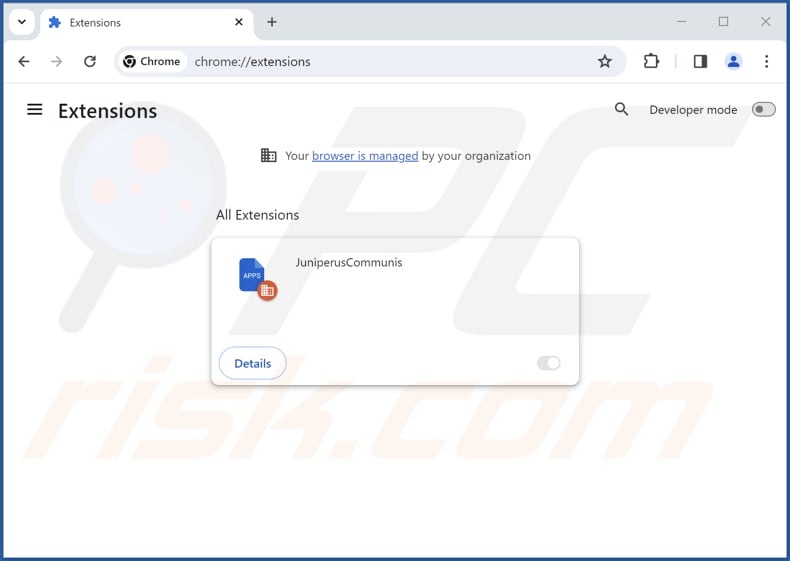 Removing JuniperusCommunis malicious extension from Google Chrome step 2