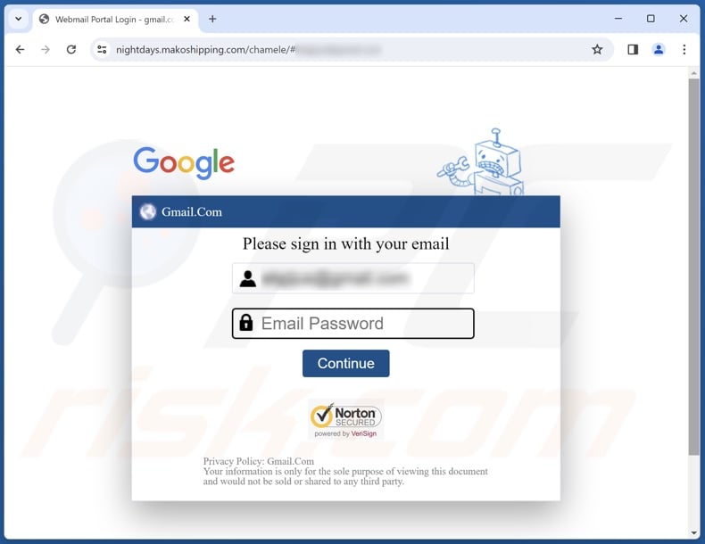 Mailbox Password Security Update scam email promoted phishing site