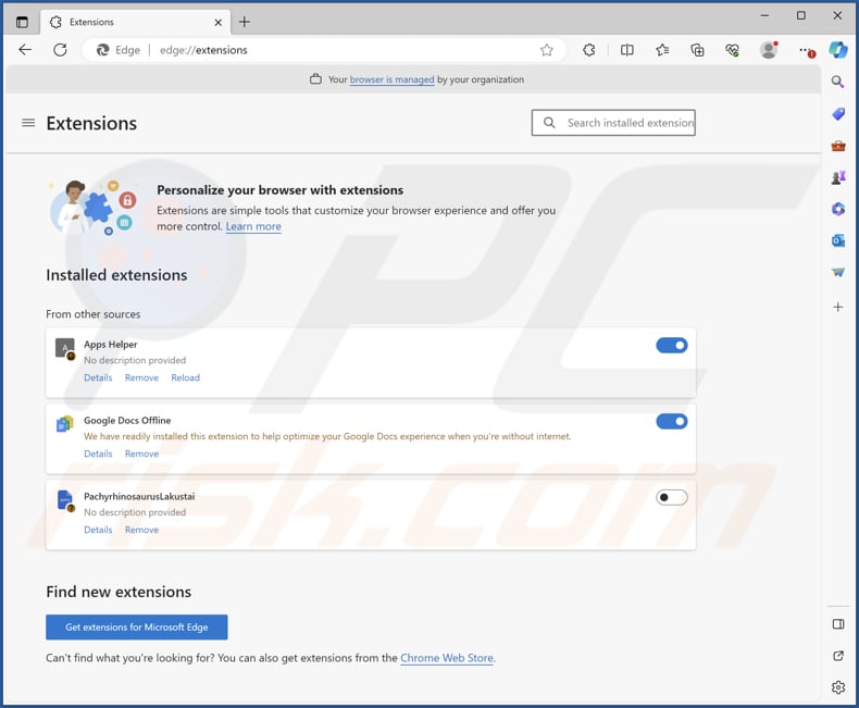 PachyrhinosaurusLakustai malicious extension on Edge browser