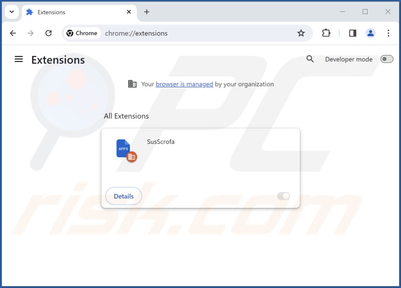 Removing SusScrofa malicious extension from Google Chrome step 2