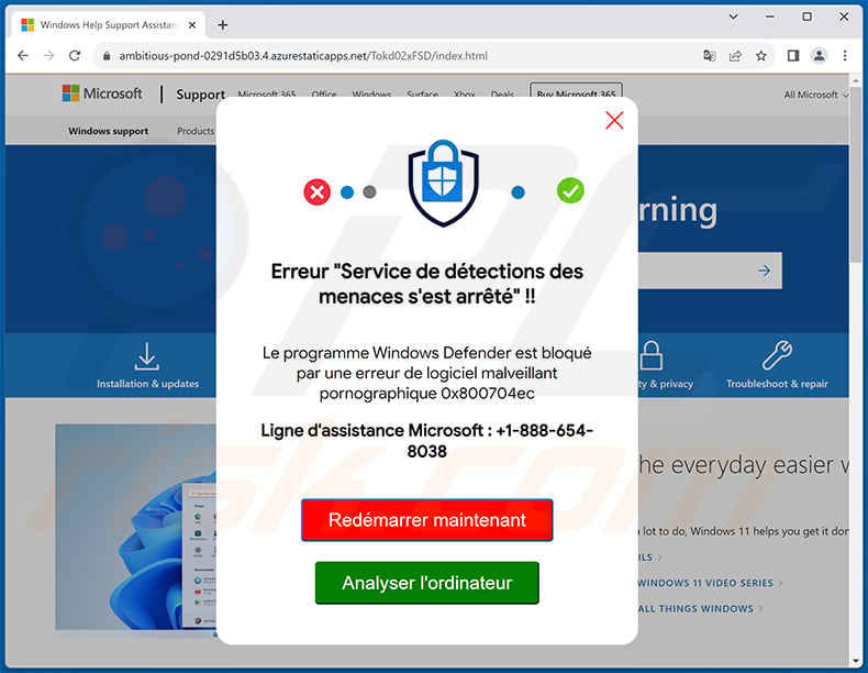 French variant of Threat Service Has Stopped  POP-UP Scam