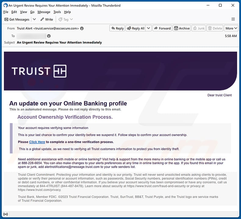 Truist Online Banking Profile email scam (2024-01-11)