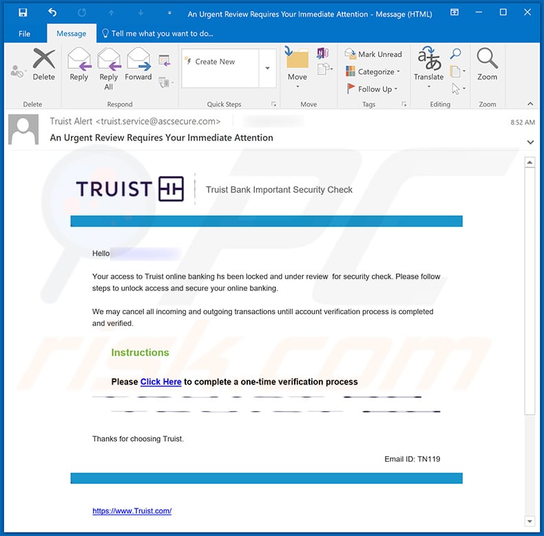 Truist Online Banking Profile email scam (2024-01-12)