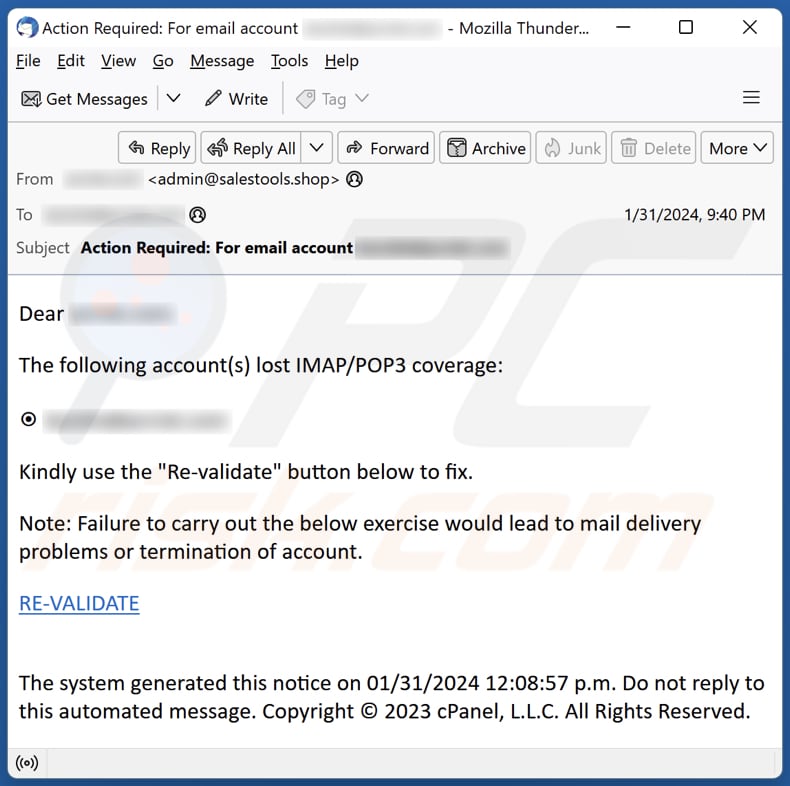 Account(s) Lost IMAP/POP3 Coverage email spam campaign