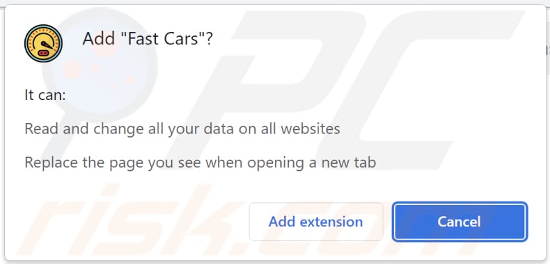 Fast Cars browser hijacker asking for permissions