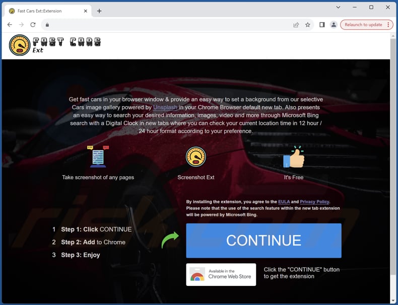 Website used to promote Fast Cars browser hijacker