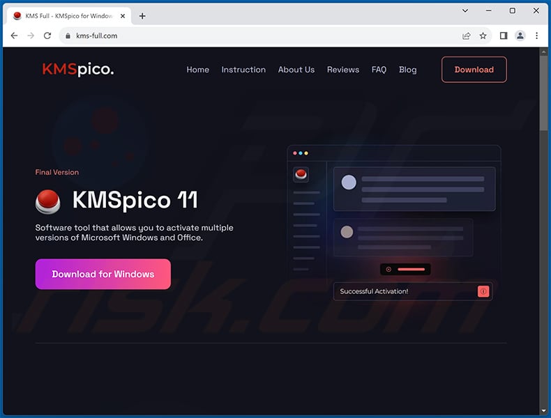Fake KMSPico download website spreading Rhadamanthys stealer