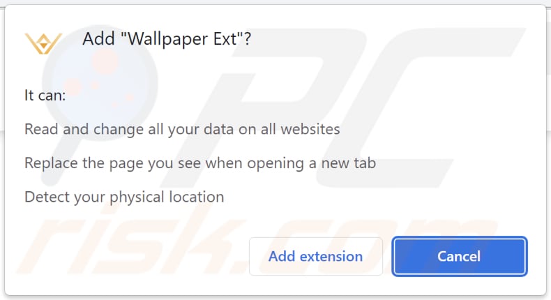 Wallpaper Ext browser hijacker asking for permissions