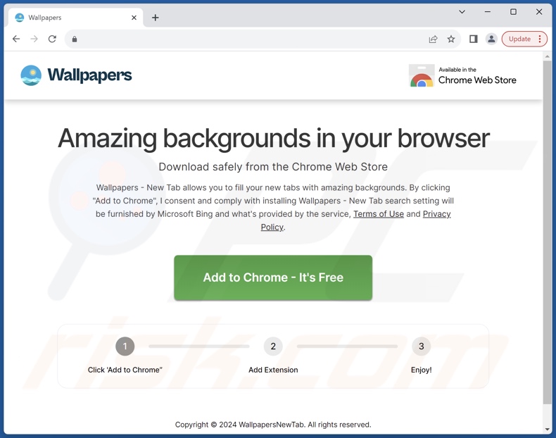 Website used to promote Wallpapers - New Tab browser hijacker