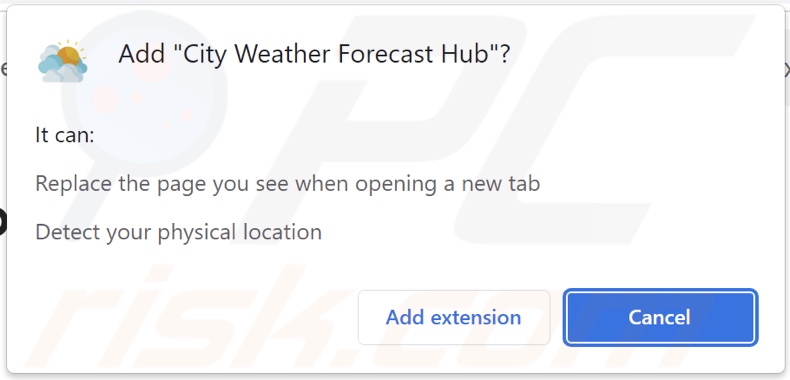 City Weather Forecast Hub browser hijacker asking for permissions