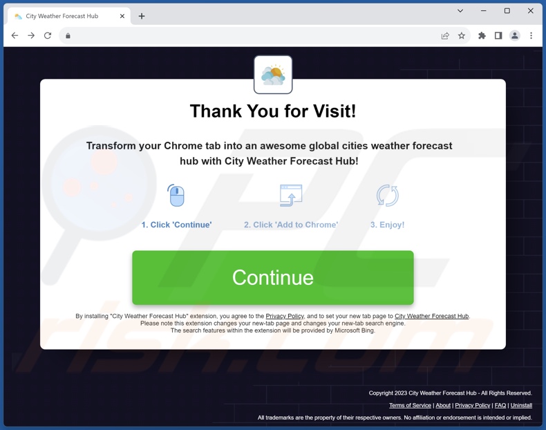 Website used to promote City Weather Forecast Hub browser hijacker