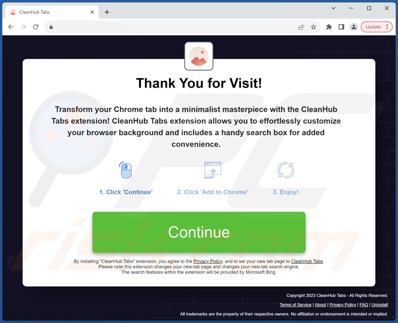 Website used to promote CleanHub Tabs browser hijacker