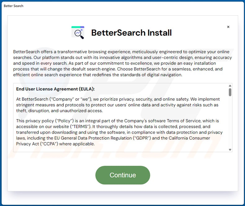 Installer promoting finderssearching[.]com browser hijacker