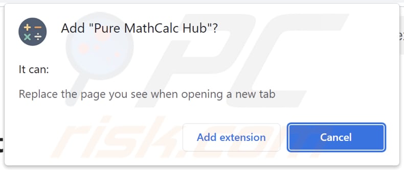 Pure MathCalc Hub browser hijacker asking for permissions