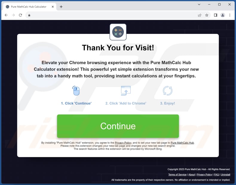 Website used to promote Pure MathCalc Hub browser hijacker
