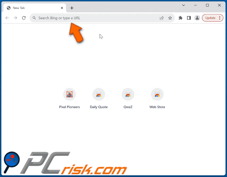 QweZ browser hijacker redirecting to Bing (GIF)