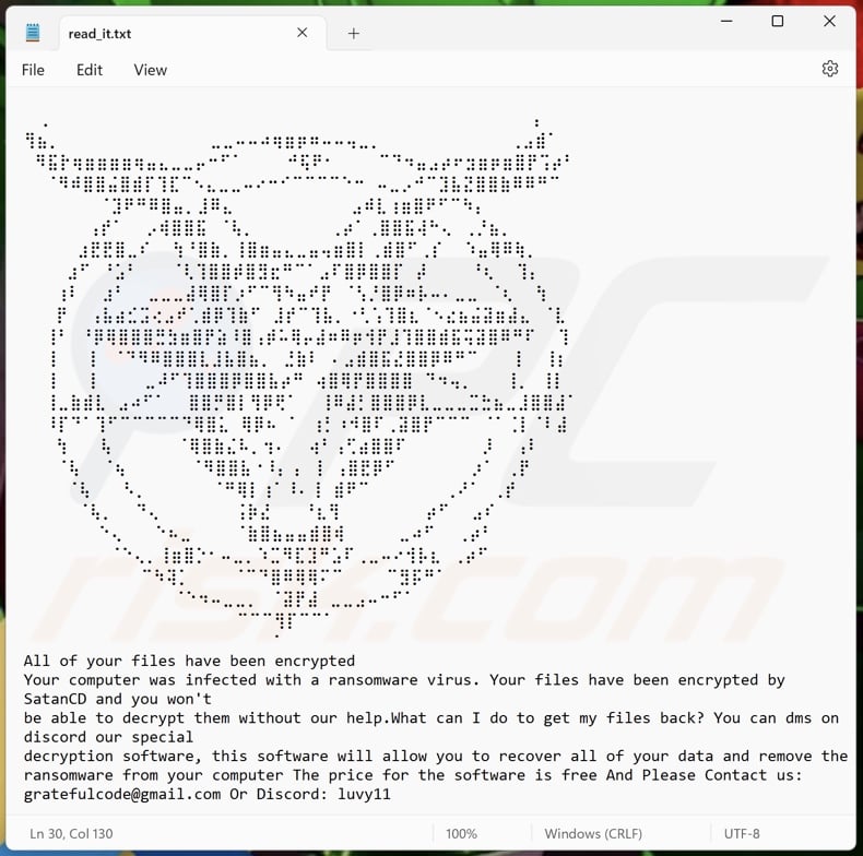SatanCD ransomware ransom note (read_it.txt)