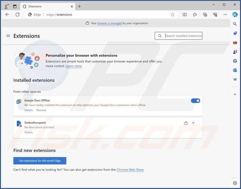 SorbusAucuparia malicious extension on Edge browser
