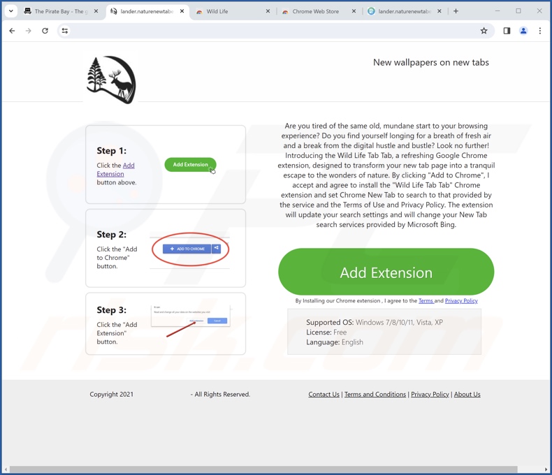 Website used to promote Wild Life browser hijacker