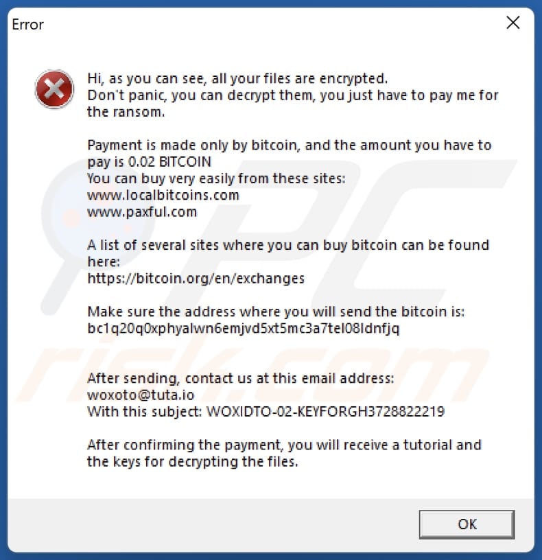 WoXoTo ransomware error pop-up
