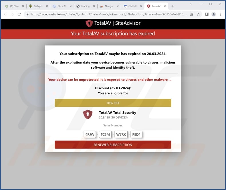 Your TotalAV Subscription Has Expired scam