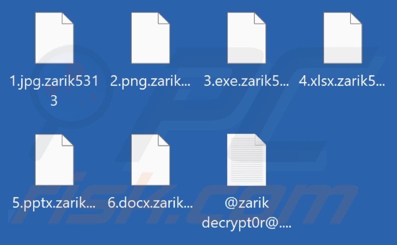 Files encrypted by Zarik Locker ransomware (.zarik5313 extension)