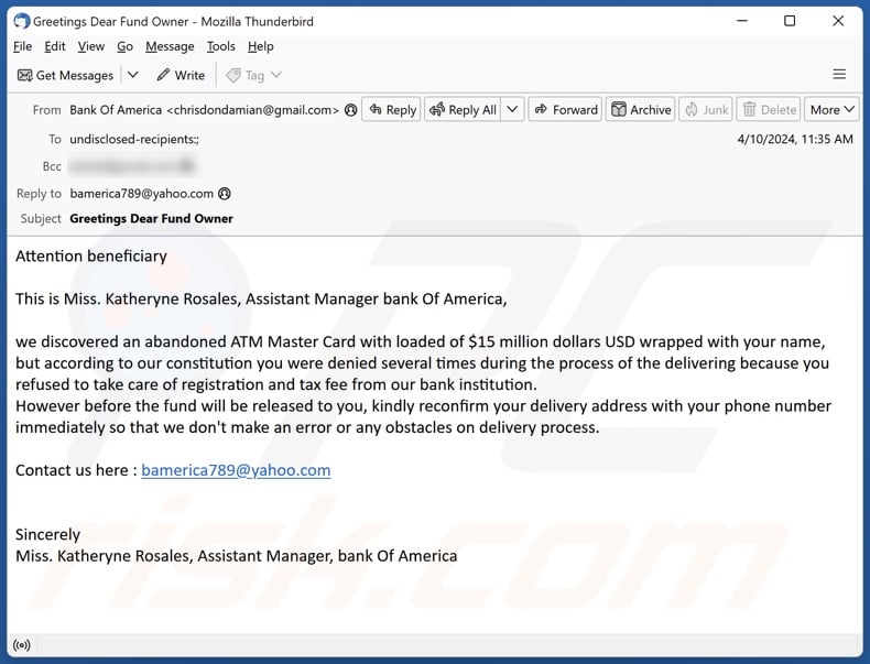 Abandoned ATM Master Card email spam campaign